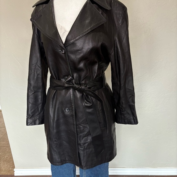 Remy Leather Black Lambskin Belted 3/4 Length Coat Made in USA Women’s Small - Picture 2 of 16